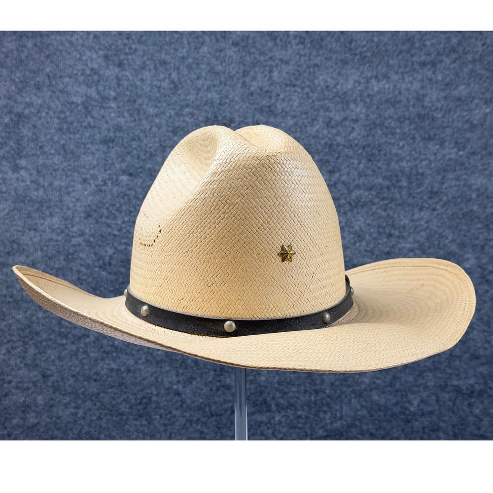 Stetson Vintage Straw Cowboy Hat Tan Woven Cattleman Studded Leather Band 7 1/8